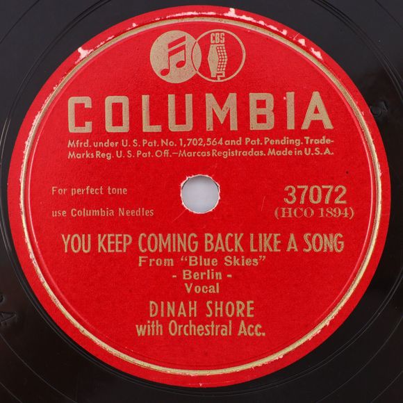 Dinah Shore, Way That The Wind Blows/You Keep Coming 1946 10" 78rpm Record 37072 - Picture 3 of 16